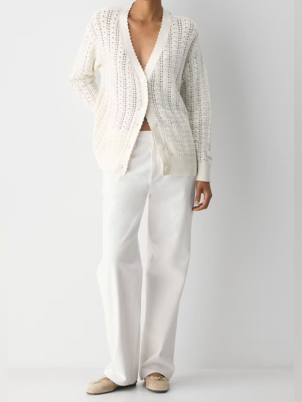 Aritzia Wilfred Reverence Cardigan Open Crochet Knit Cream Boho Coastal Size L